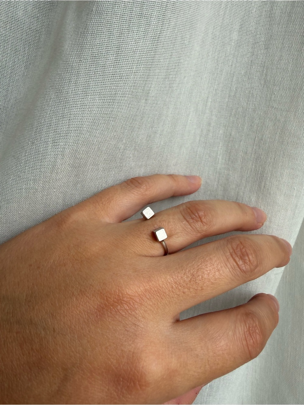 Minimalist Silver Open Ring with Square Accents